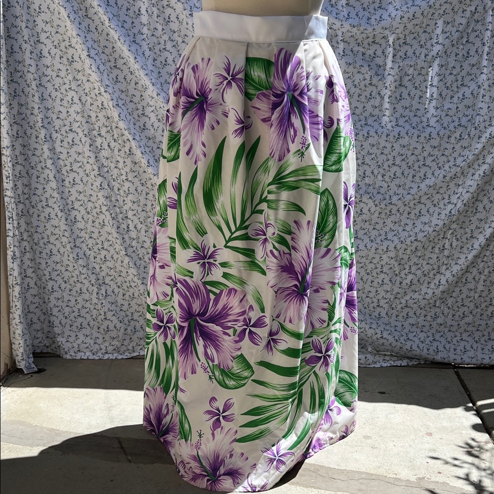 Handcrafted Floral Maxi Skirt with Purple and Green Design